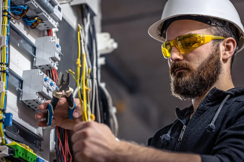 Licensed electrician working on electrical panel