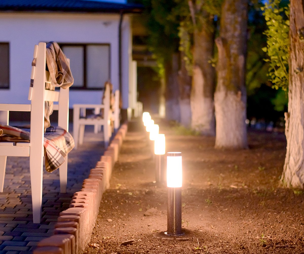 Beautiful pathway bollard lighting at night